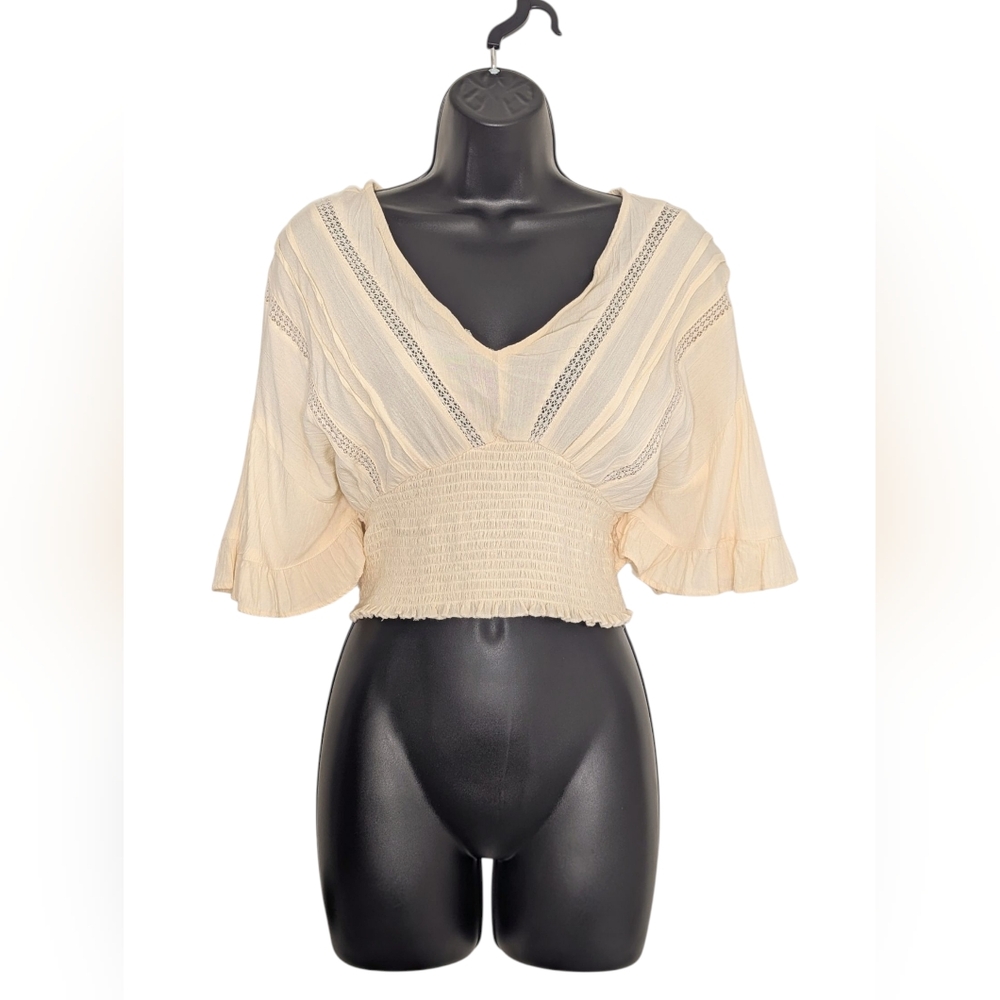 Angie V-Neck Flutter Sleeve Top (L)